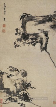 Bada Shanren Zhu Da Painting - bamboo rock and mandarin ducks old China ink